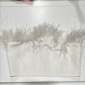 Fashion Nova Ivory Feather Accent Top